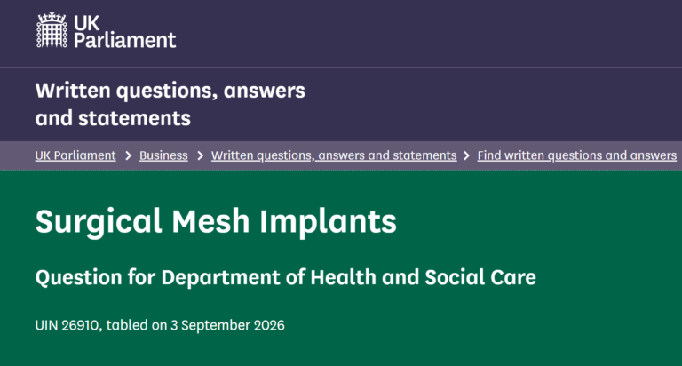 Written Parliamentary Question MP Sharon Hodgson mesh removal